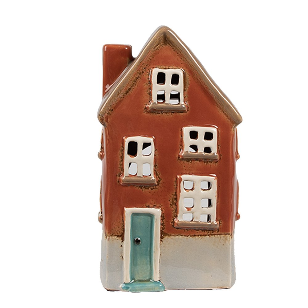 Waxinelichthouder Huis 10x8x18 cm Oranje Keramiek Theelichthouder