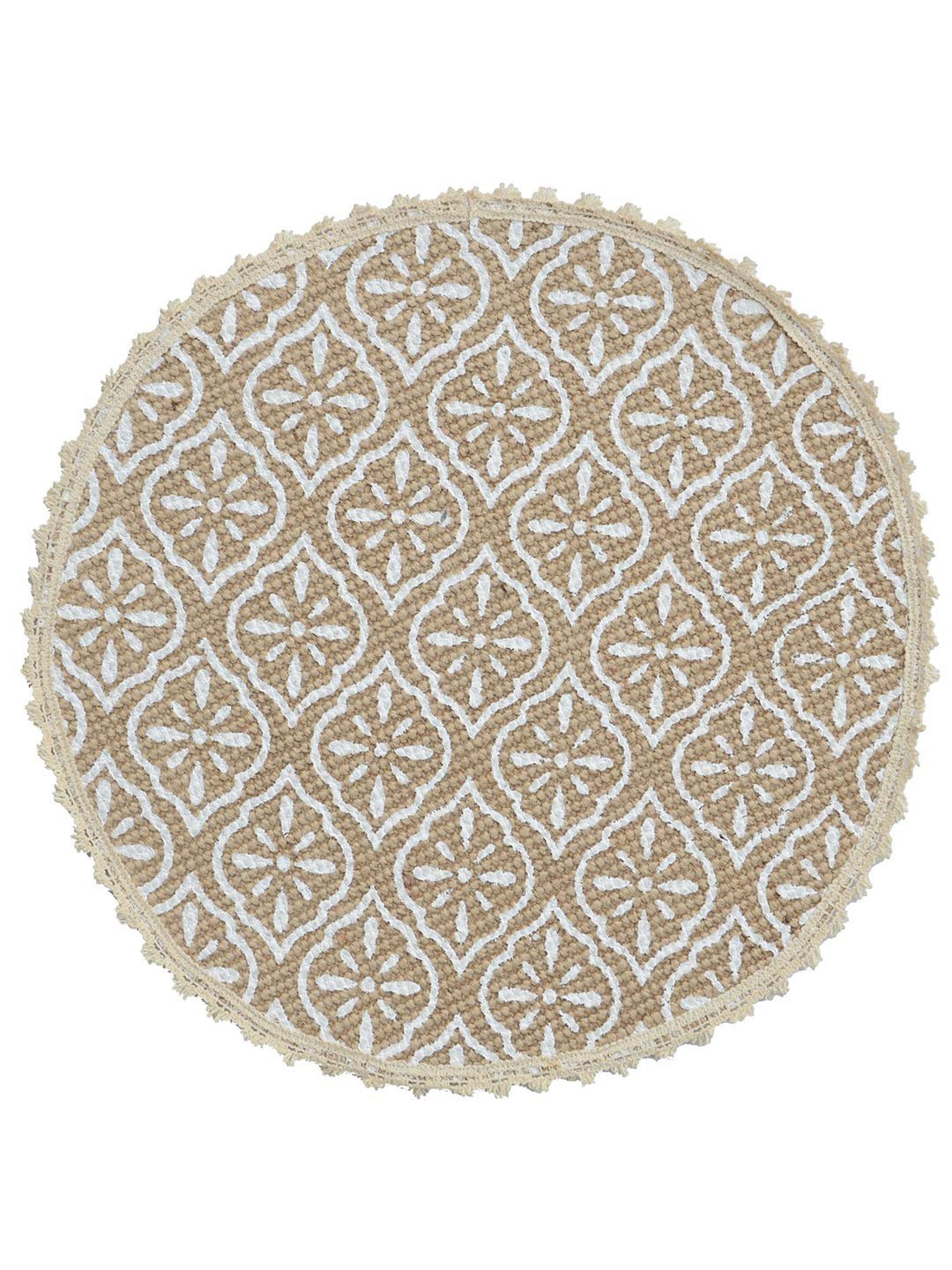 Tafelmattenset – jute en katoen bedrukt rond – 38x38 cm, 4-pack