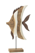 J-Line decoratie Vis Gestreept Op Voet - hout - large