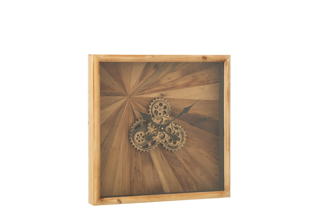 J-Line wandklok Vierkant - hout - naturel - S