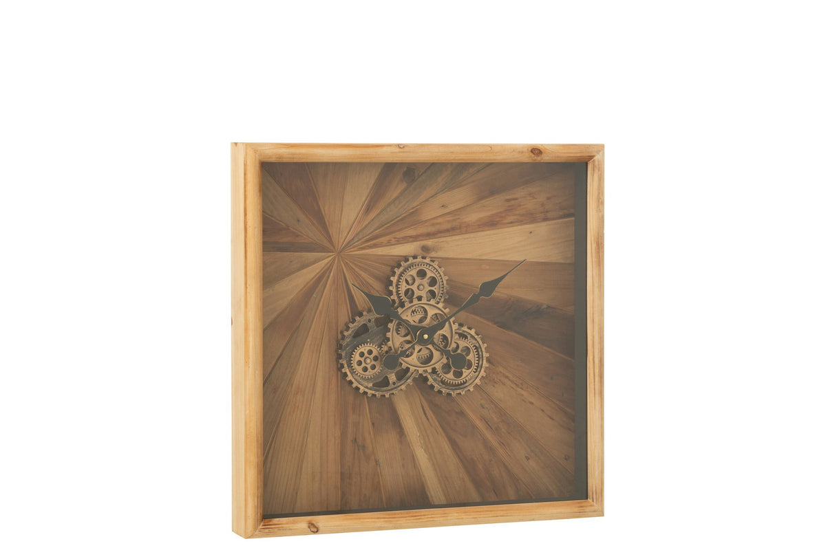 J-Line wandklok Vierkant - hout - naturel - S