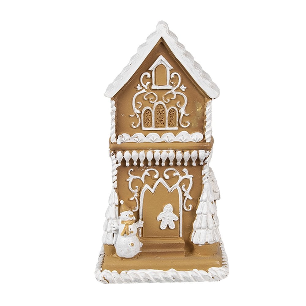 Gingerbread house met LED 15 cm Bruin Polyresin Peperkoekhuisje