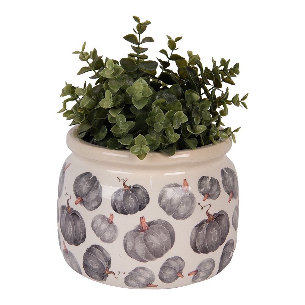 Bloempot Ø 20x15 cm Beige Grijs Keramiek Pompoen