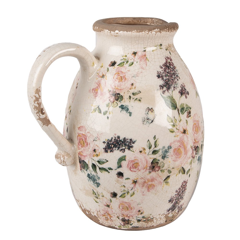 Decoratie Kan 20x16x22 cm Beige Roze Keramiek Bloemen Schenkkan
