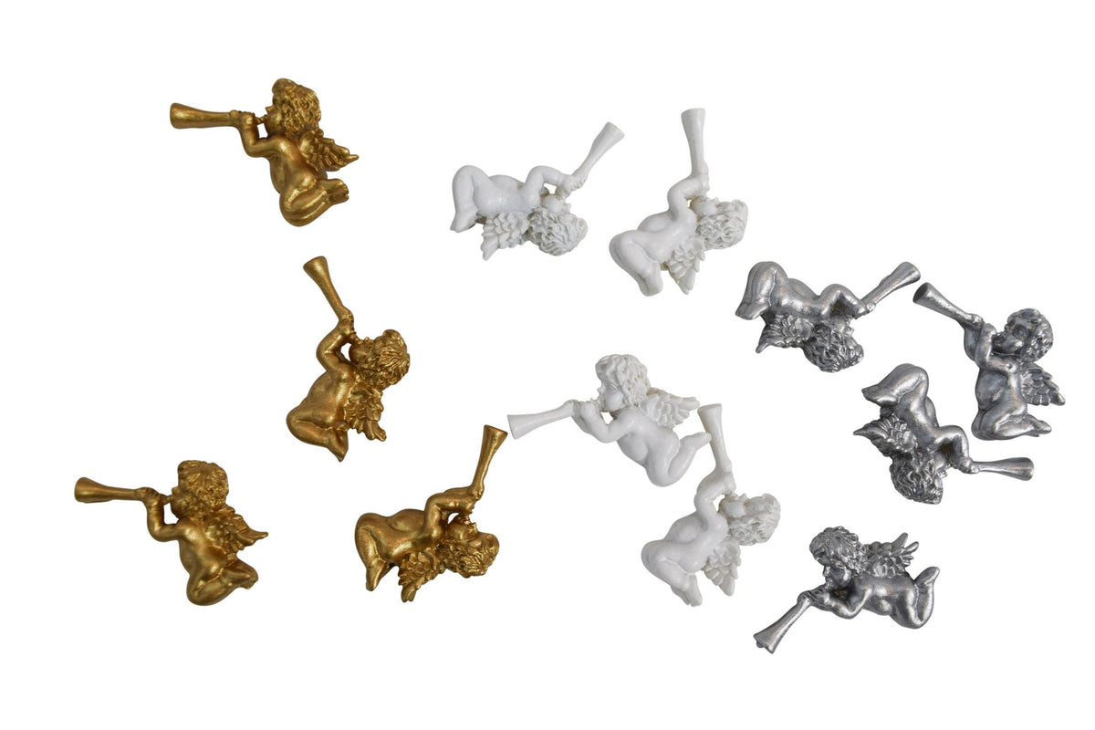 Strooi engeltjes polyresin 12st. 2cm goud/zilver/wit