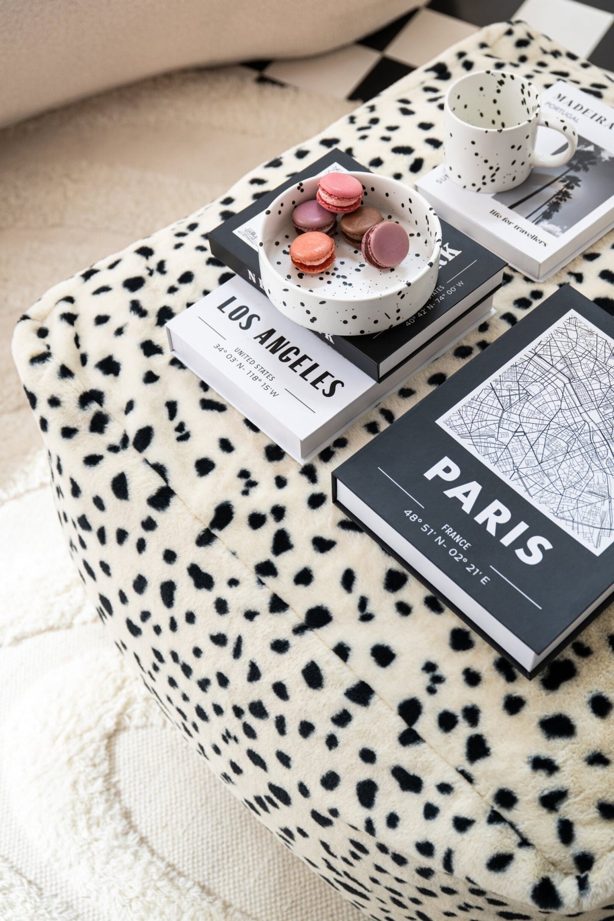 J-Line Poef met dalmatiërmotief - polyester - wit/zwart