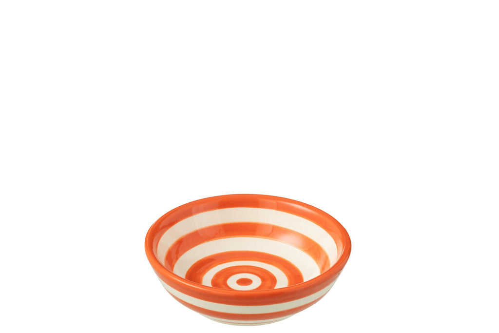J-Line kom Granada Stripes Low - keramiek - wit/oranje - small