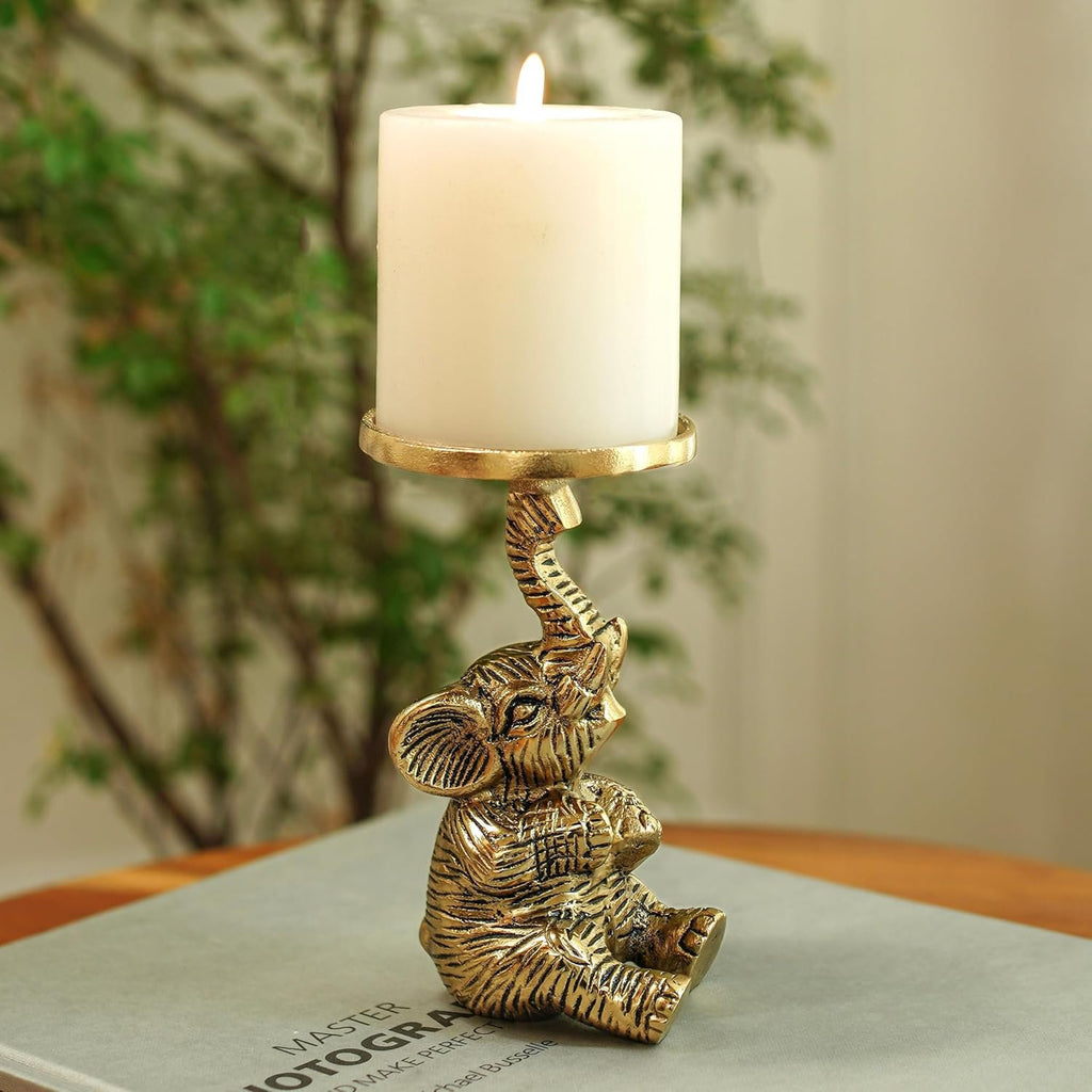 Stompkaarshouder – Aluminium Olifant Design – Gouden Afwerking – 8x8x15cm