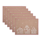 Placemats Set van 6 48x33 cm Bruin Katoen Gingerbread house