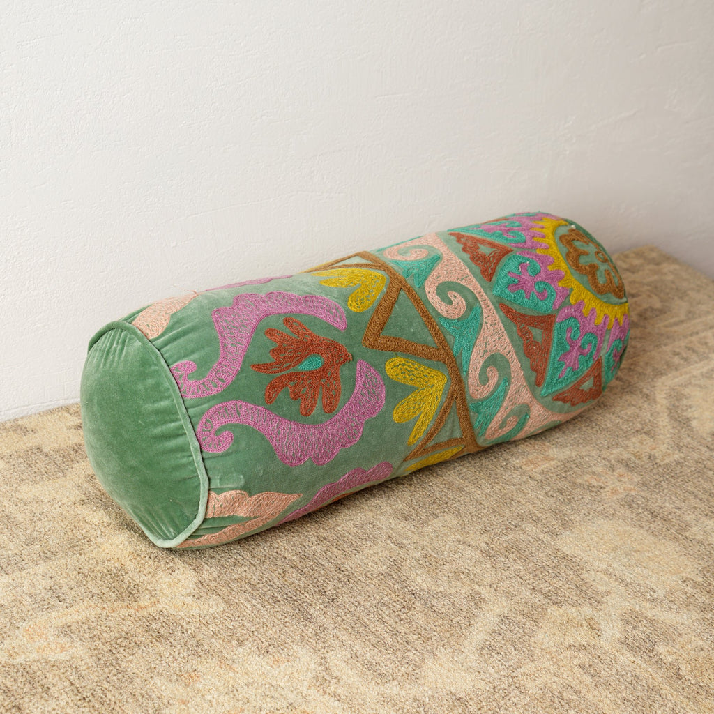 Geborduurd katoenen bolsterkussen Meerkleurig 53 x 20 cm