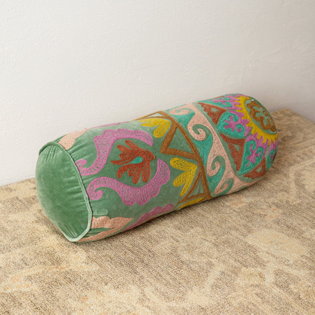 Geborduurd katoenen bolsterkussen Meerkleurig 53 x 20 cm