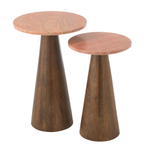 J-Line bijzettafel Rond Marmer - hout - terracotta/bruin - set van 2