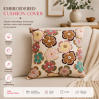 Katoenen kussen met print - Retro bloemmotief - 45 x 45 cm