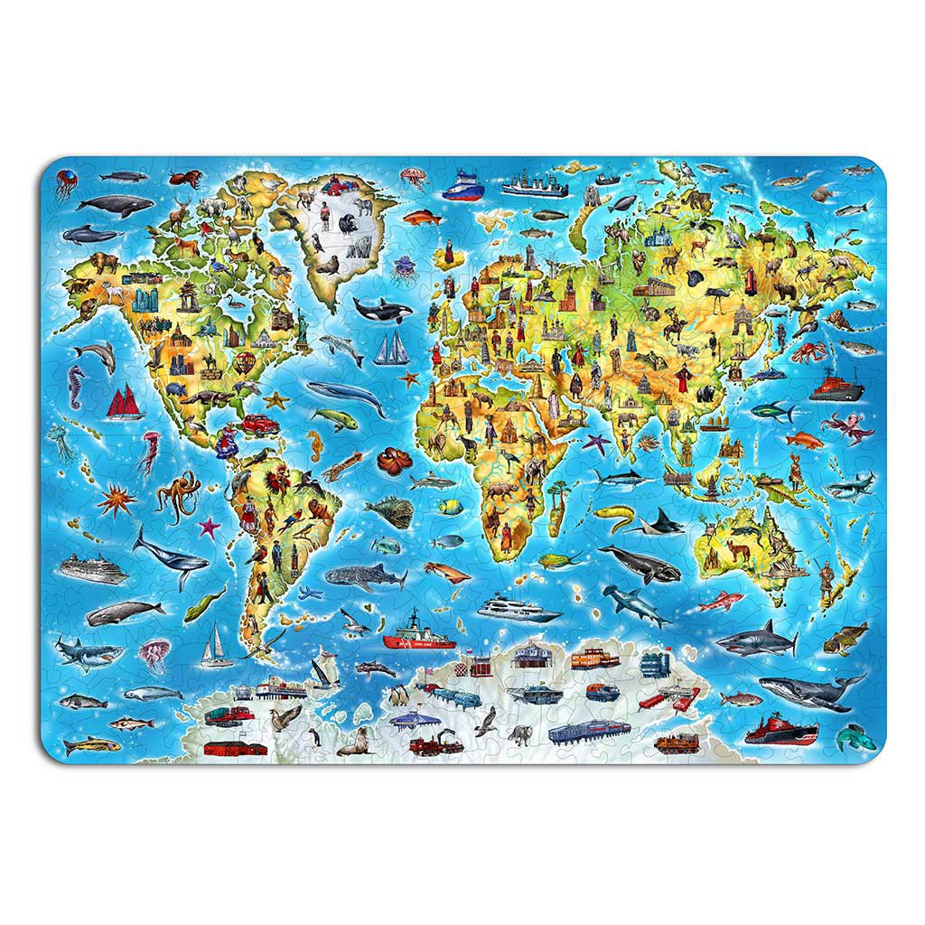 Eco Wood Art (EWA) Houten Legpuzzel World Map in kleur, 3038, 55x39x0,5cm