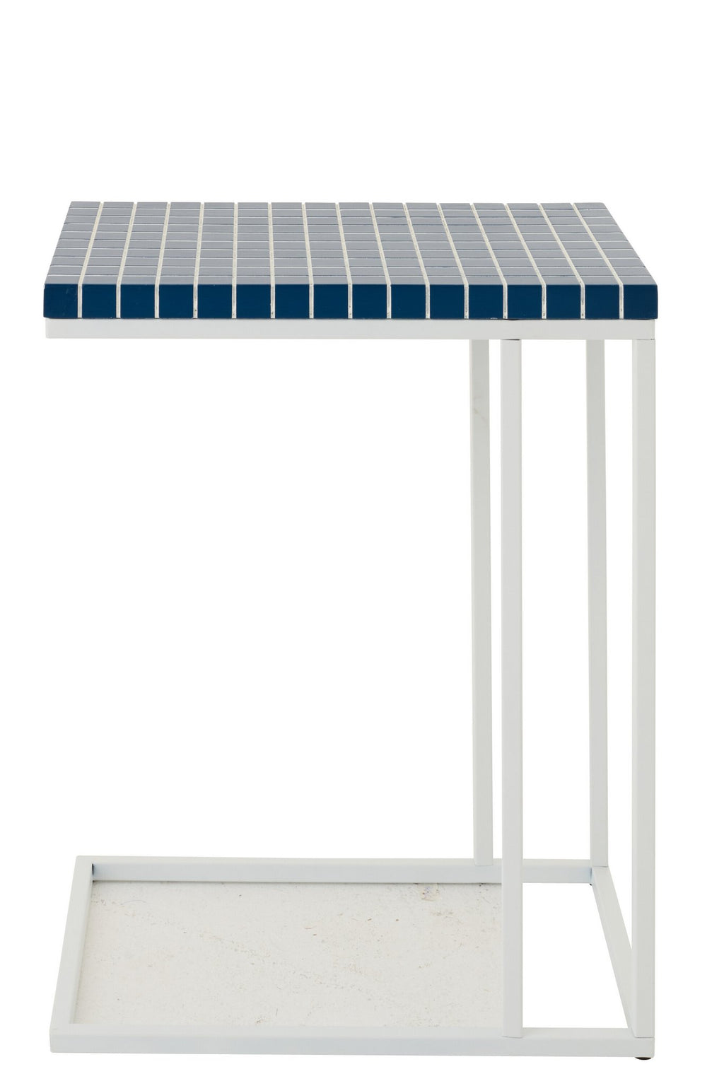 J-Line bijzettafel Rechthoek Geruit - ijzer - blauw/wit