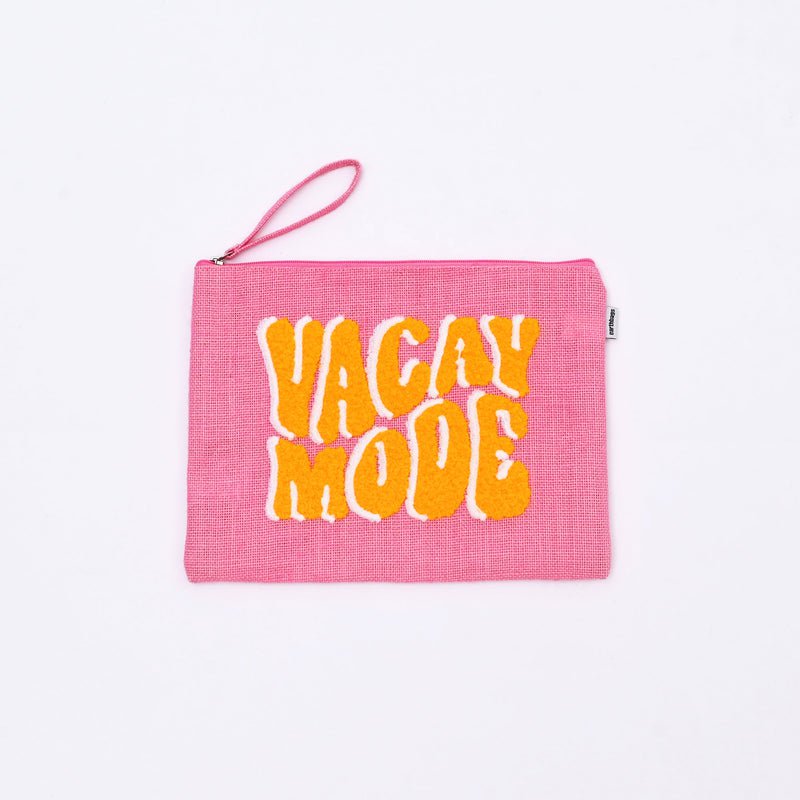 Tas met ritssluiting - Vacay-modus Canvas tas met ritssluiting - Eco-vriendelijke reiscosmetica en make-up organizer (31 x 1 x 23 cm)