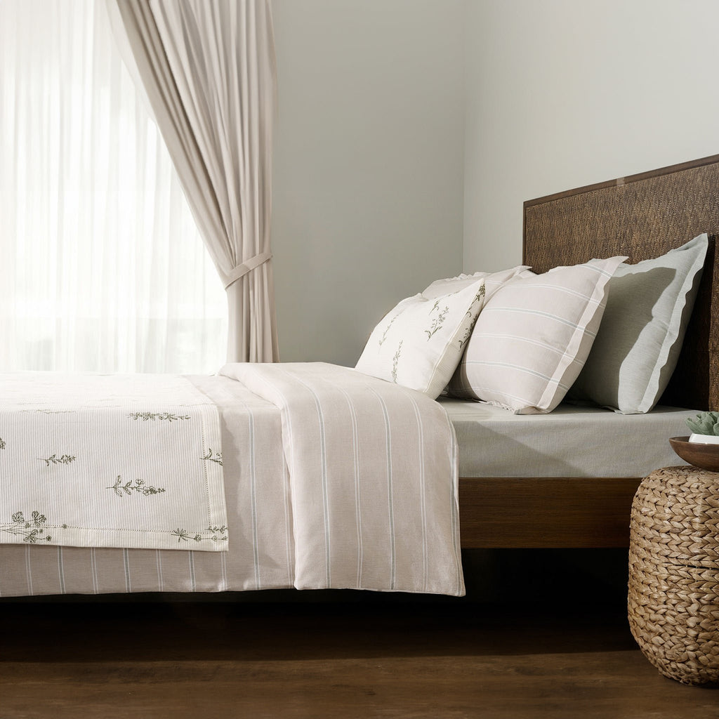 Bedset | Katoenen koord Rib Wildflower schetsen | Koning, 8-delige set