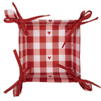 Broodmand 35x35x8 cm Wit Rood Katoen Hartjes
