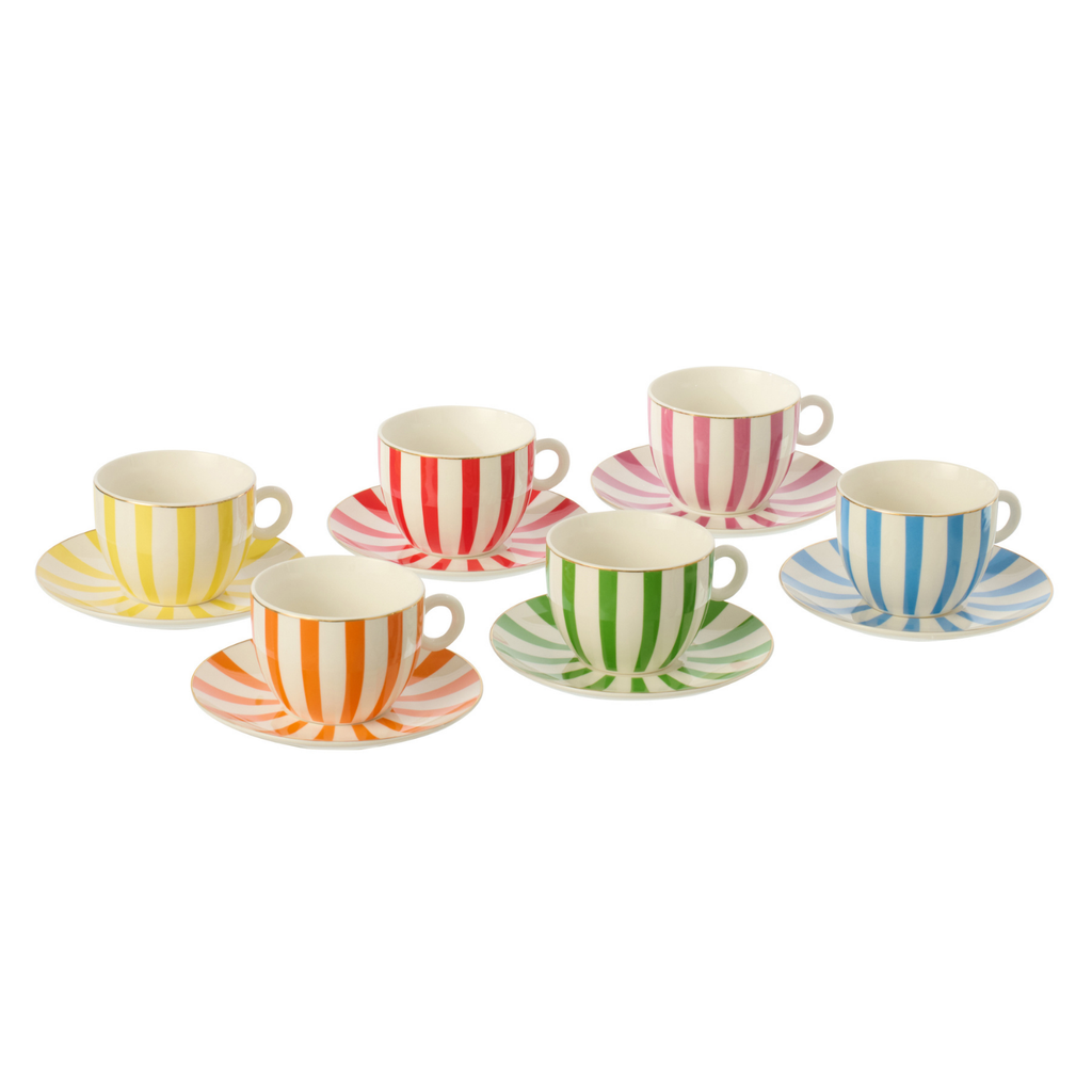 J-Line kopje + schoteltje - porselein - mix - L - set van 6