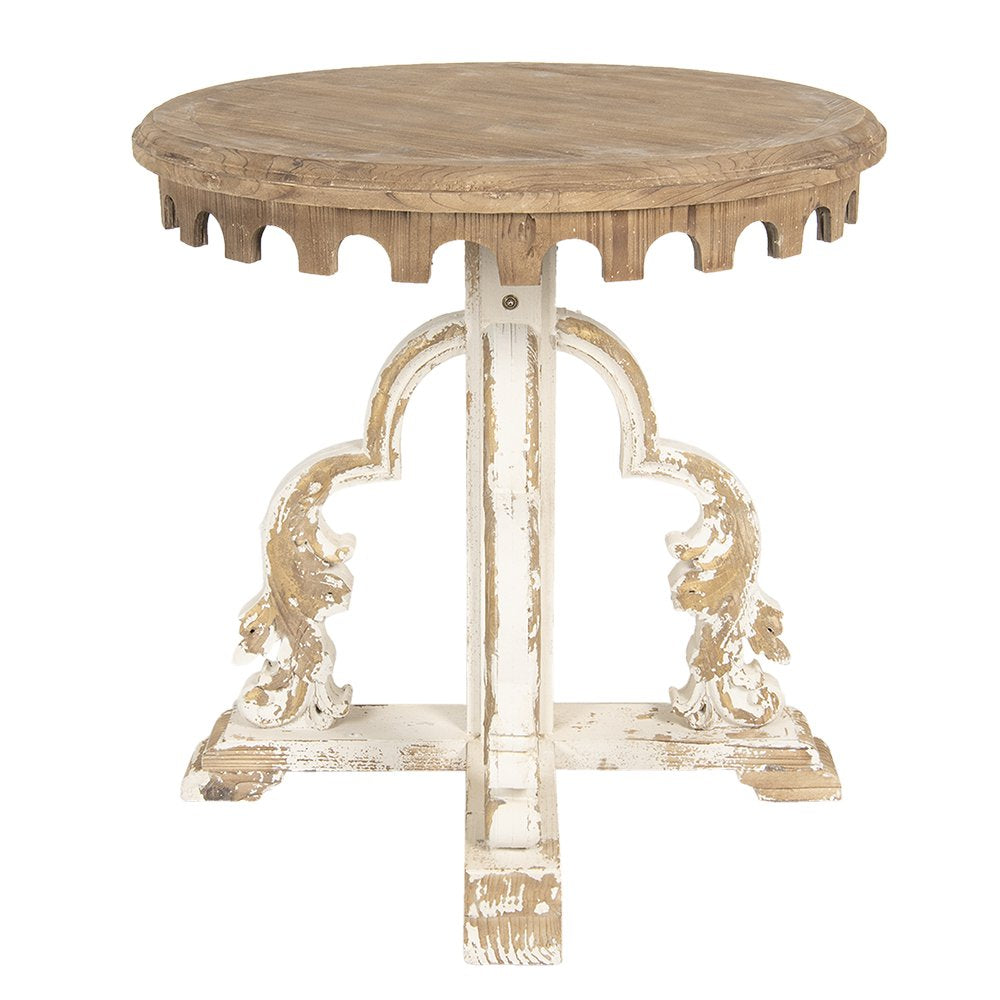 Bijzettafel Rond Ø 80x81 cm Bruin Wit Hout Sidetable