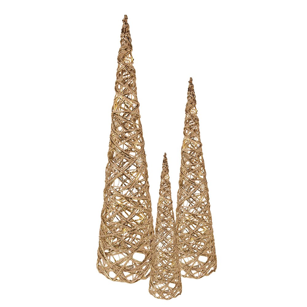 Kerstdecoratie met LED-verlichting Kerstboom Ø 20x80/16x60/13x40 cm Goudkleurig Metaal