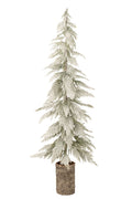 J-Line besneeuwde kerstboom op houten voet - PE - wit/naturel - L