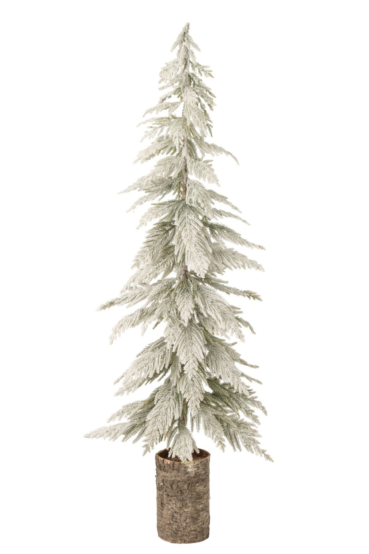 J-Line besneeuwde kerstboom op houten voet - PE - wit/naturel - L