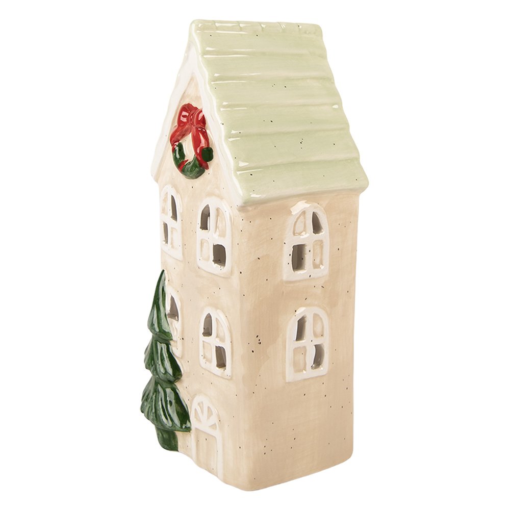 Waxinelichthouder Huis 9x8x20 cm Beige Keramiek