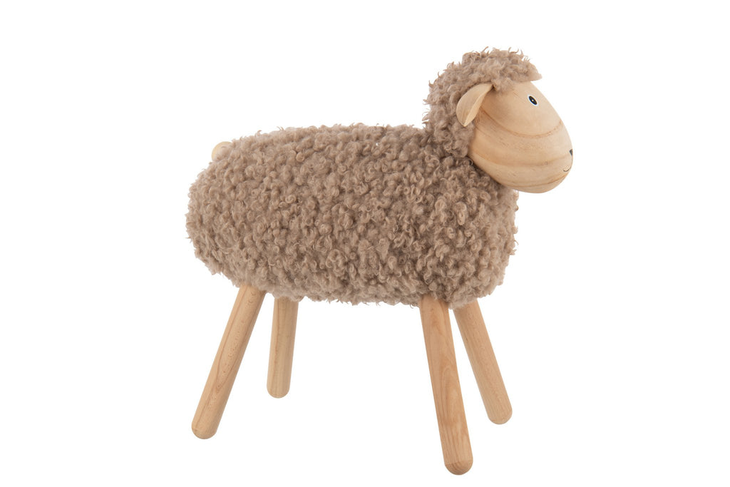 J-Line decoratie Schaap - hout/kunstbont - naturel/beige - L