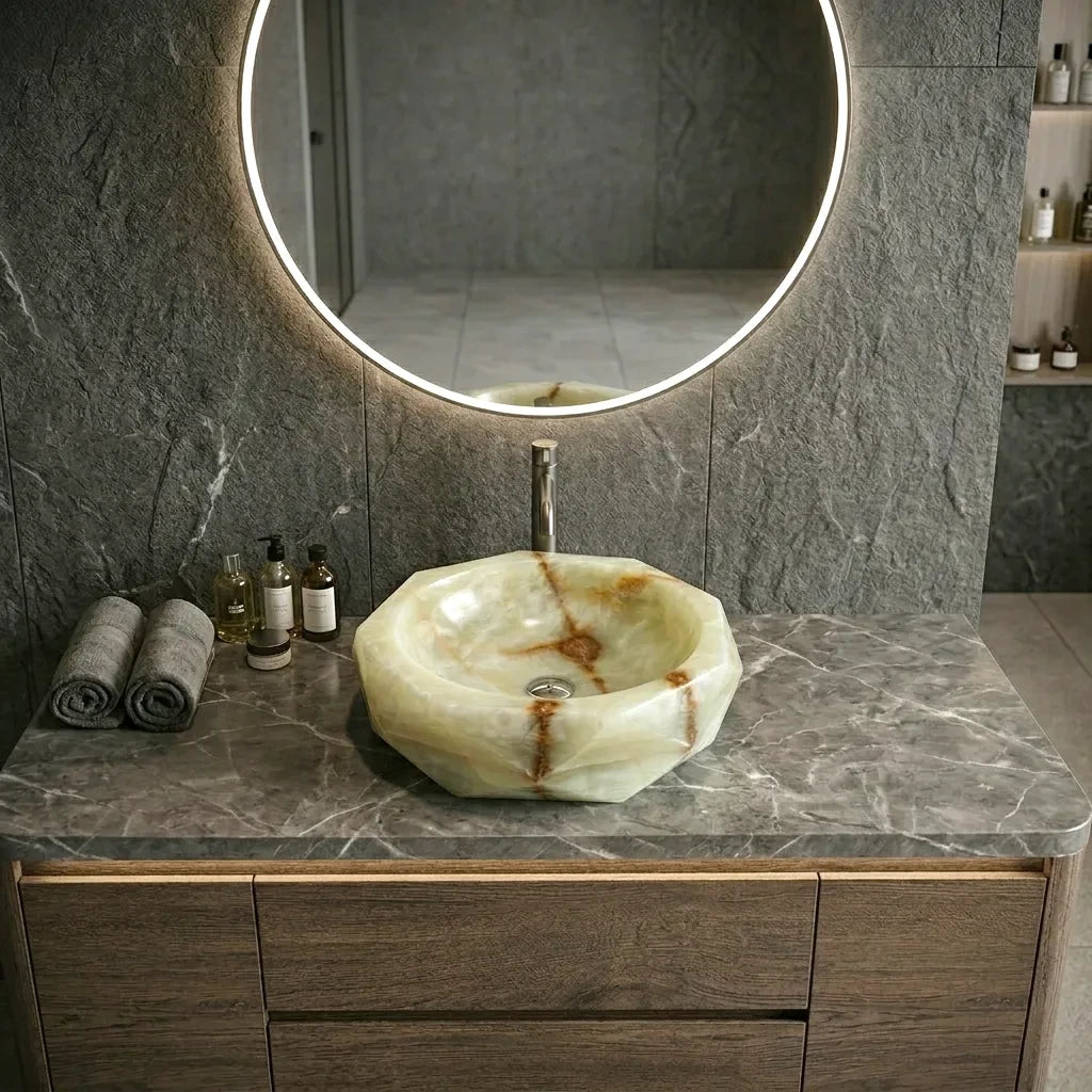 Natuurstenen wastafel - Lichtgroene onyx