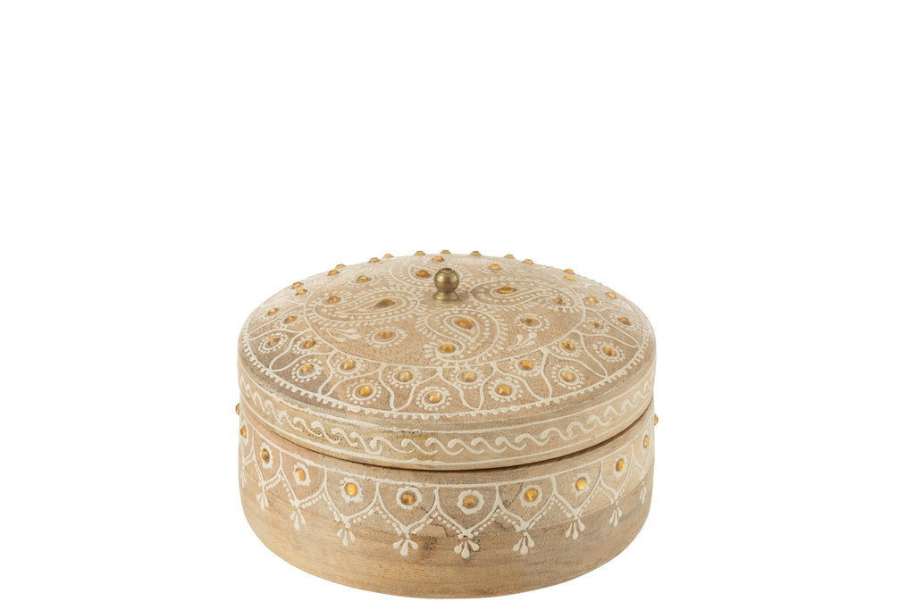 J-Line Doos + Deksel Rond Mango Hout Naturel/Wit Small