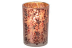 J-Line Windlicht met bloemen - glas - bordeaux/koraal - L