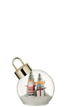 J-Line kerstbal Kerstman - glas - wit/rood - S - LED lichtjes