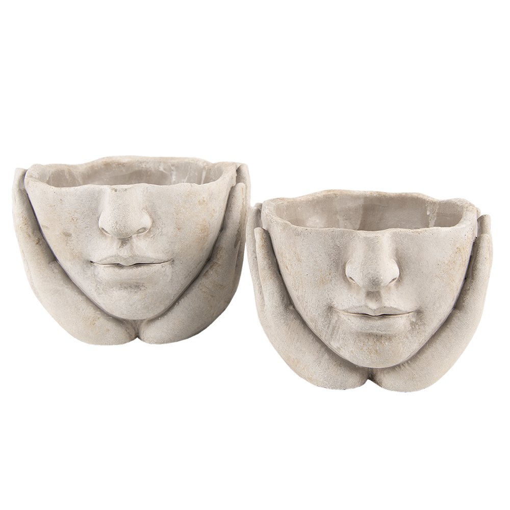 Bloempot Hoofd Ø 11x11 cm Beige Steen plantenpot