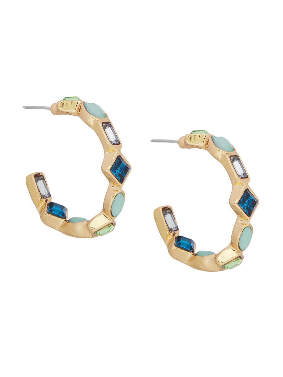 Eclectische stenen oorringen – mode-sieraden – goudkleurig, kunststeen verfraaid – 3 cm lengte