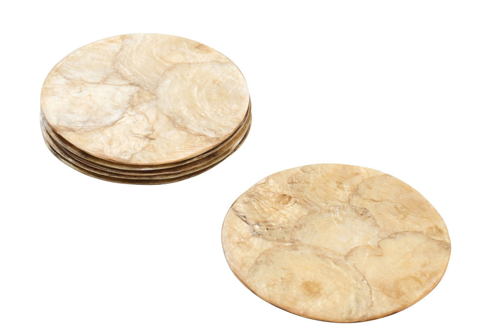 J-Line onderzetter Schelp - polyresin - bruin - set van 6