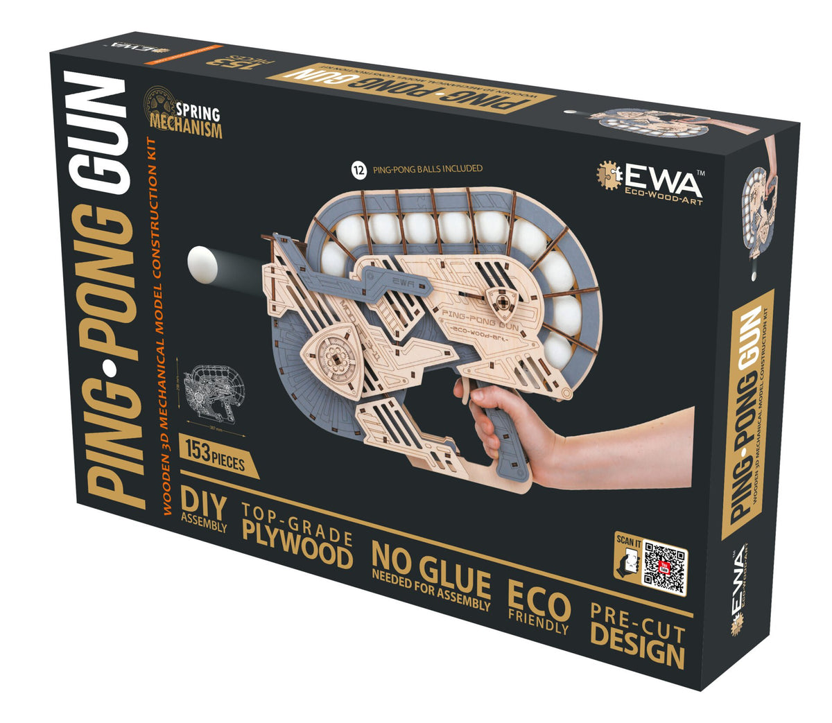 Eco Wood Art (EWA) 3D Mechanische Puzzel, Ping Pong Gun, 4189, 38,7x9,6x29,8cm