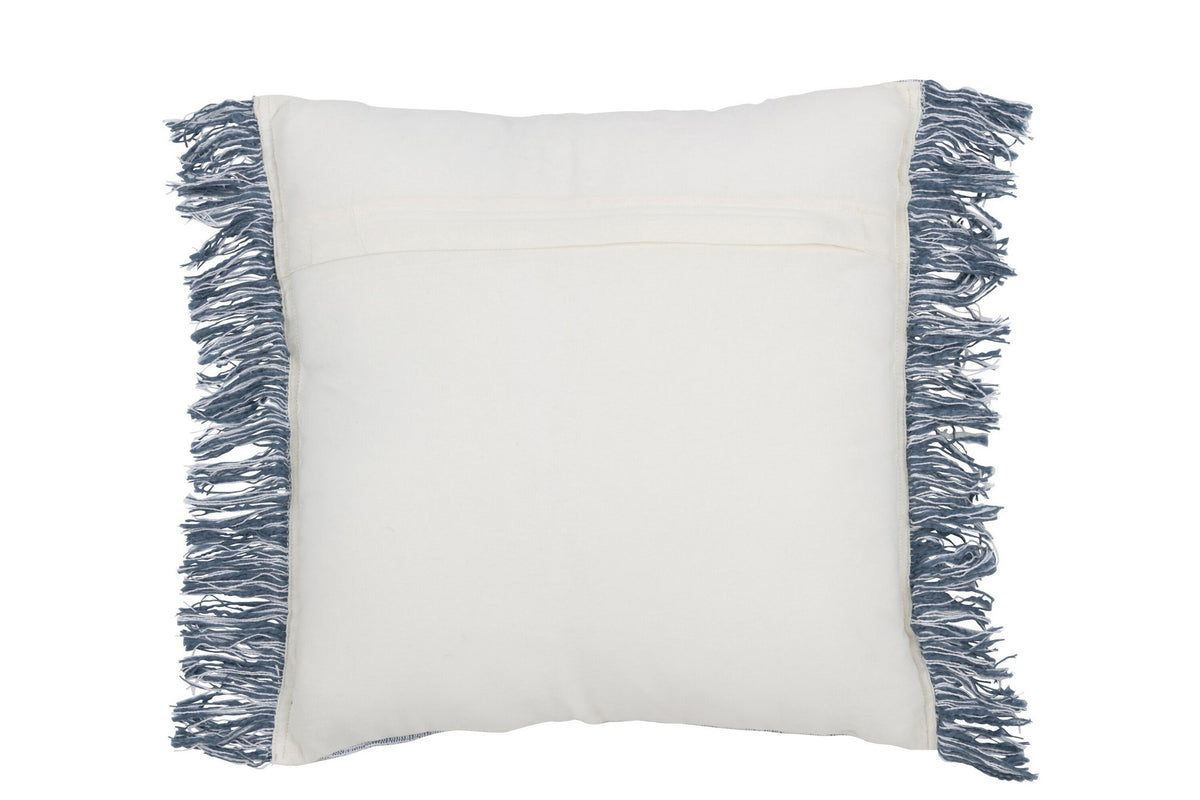 J-Line kussen Tweekleurig Weefsel + Franjes - katoen - wit/blauw