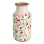 Vaas Ø 14x26 cm Beige Rood Keramiek Aardbeien