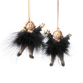 Polyresin hanger engel met veren tule 5.5x2x7cm zwart