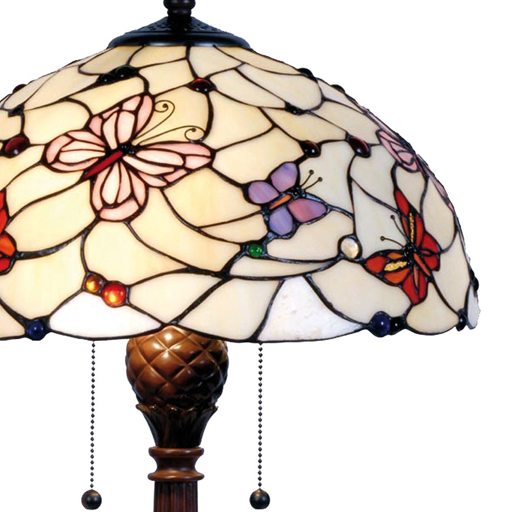 Tiffany Tafellamp Ø 41x60 cm Beige Paars Glas Vlinder Tiffany Bureaulamp