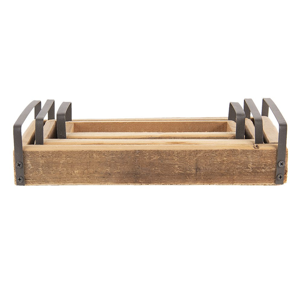 Decoratie Dienblad Set van 3 Bruin Hout Serveerschaal