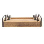 Decoratie Dienblad Set van 3 Bruin Hout Serveerschaal