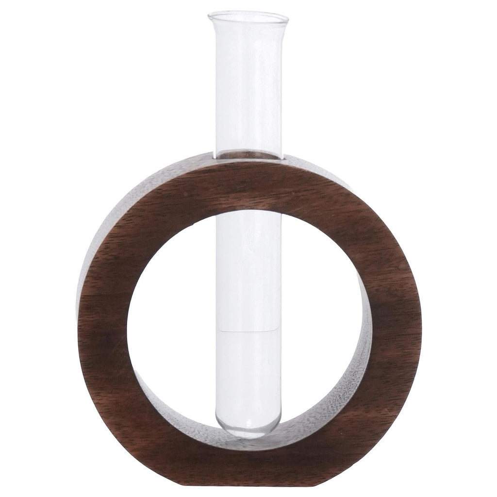 Reageerbuisvaas – Donuthouder van glas en hout – 13,9 x 11,4 cm