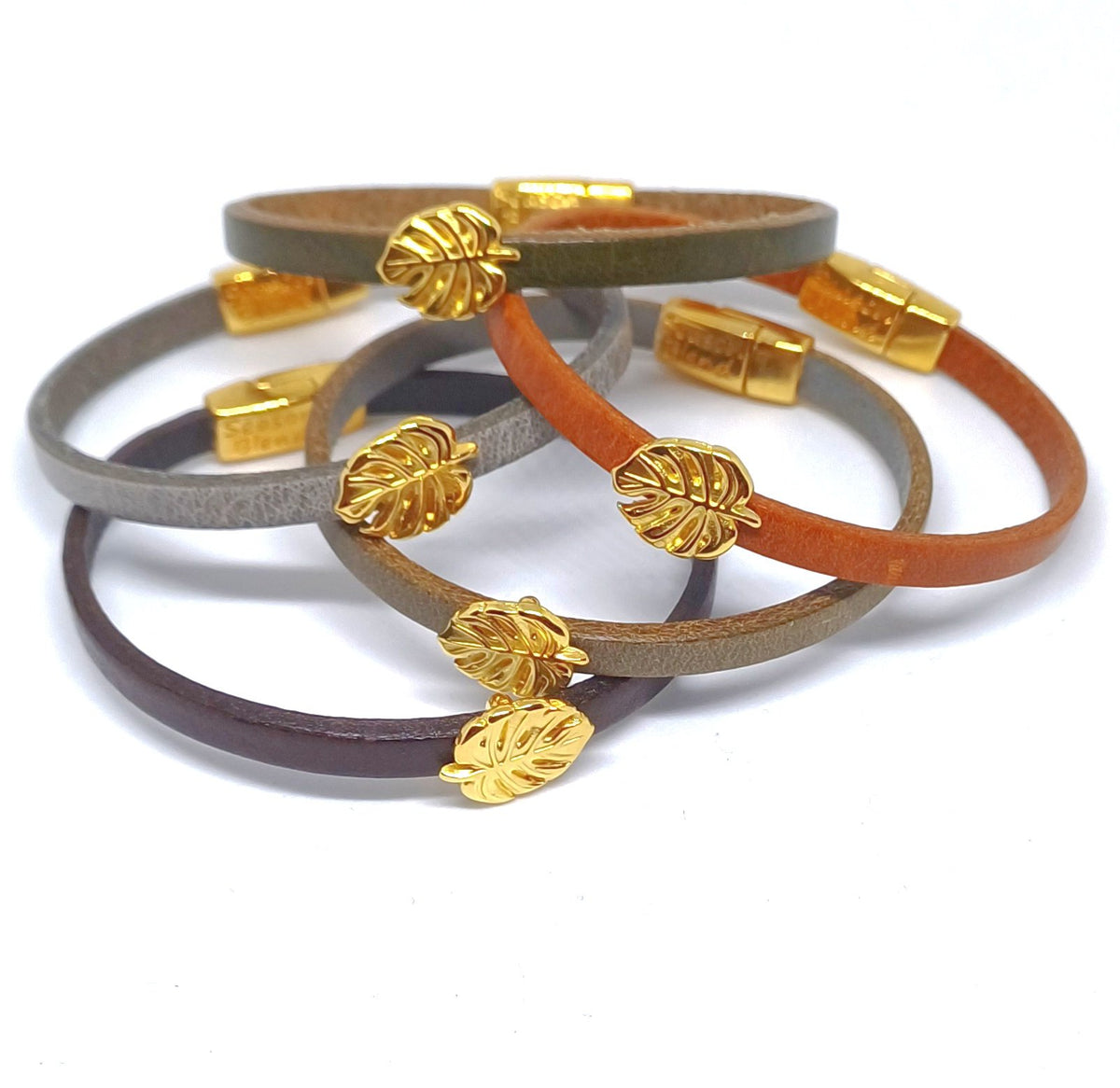 Semplice Monstera 24K verguld leren armband