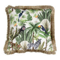 Kussen fluweel jungle toekan wit gouden franjes 45x45cm*