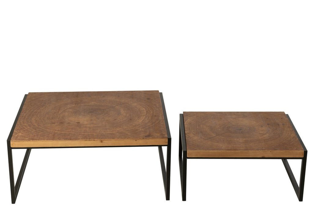 J-Line salontafel Dos - hout - naturel/zwart - set van 2