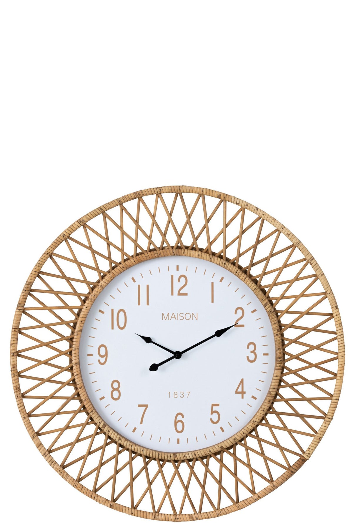 J-Line klok Wonder - rotan - naturel/wit - large - Ø 61.5 cm