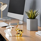 Keramieken olifantenbeeldjes – modern wit en goud – set van 2 stuks