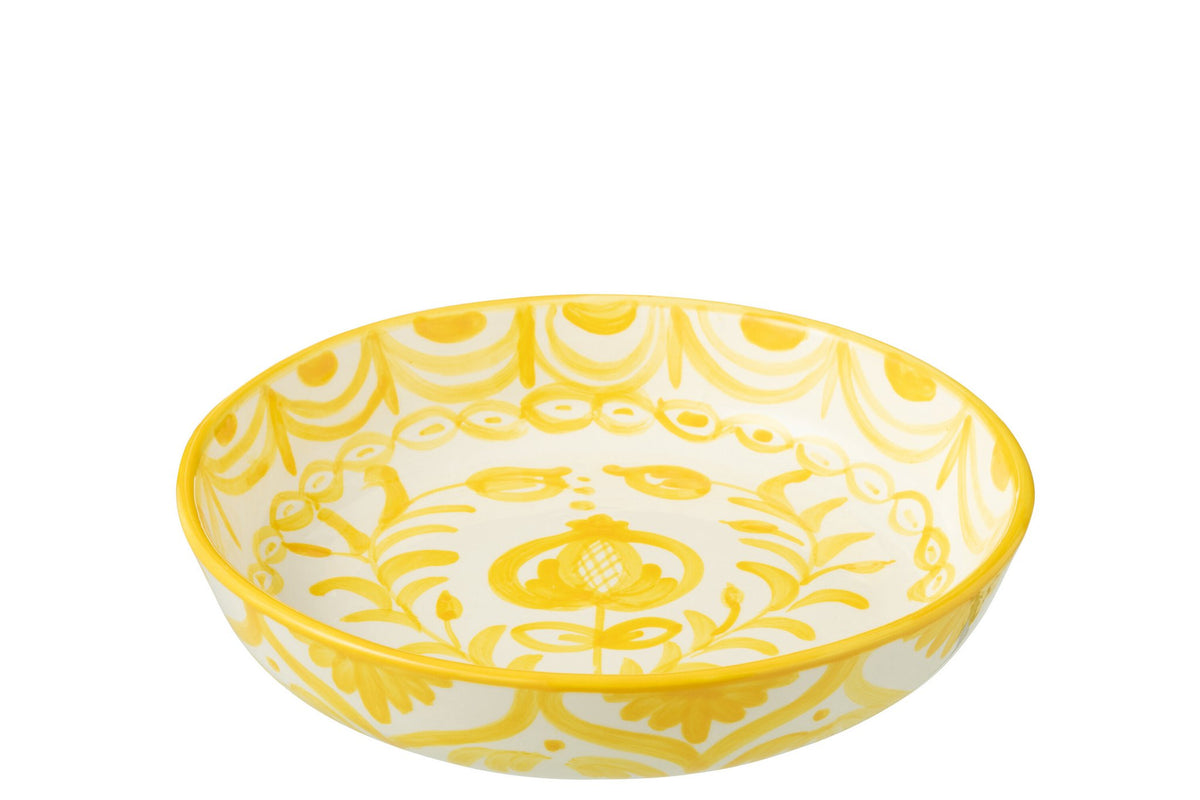 J-Line schaal Granada Low - keramiek - wit/geel - large - Ø 25 cm